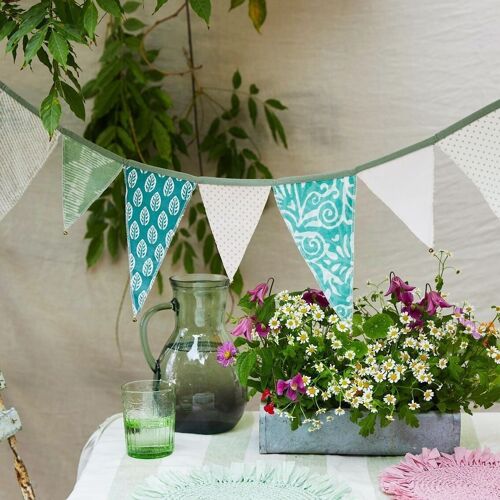 Green and Pink Upcycled Fabric Bunting - 3m