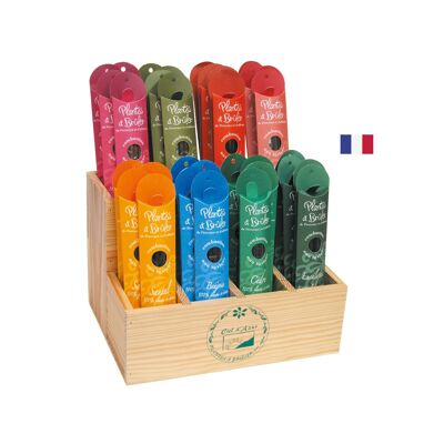 Wooden display stand filled with French natural incense - 8 scents of plants to burn