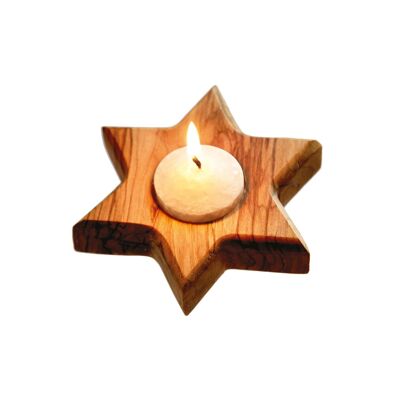"Star" candlestick in olive wood