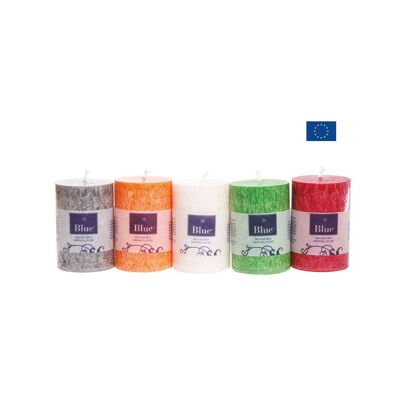Candele cilindriche luccicanti_ colori acidi assortiti in scatola_ grande formato