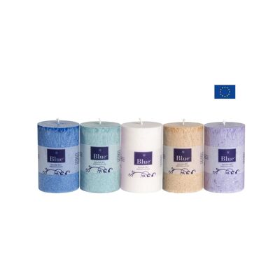 Shimmering cylindrical candles_ assorted pastel colors in box_ large format