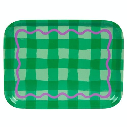 Gingham Green Decorative Wooden Tray