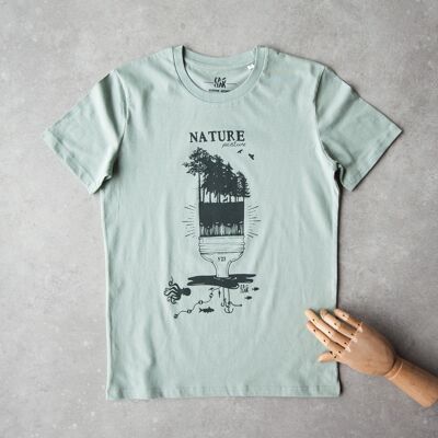 T-shirt mista per uomo e donna verde acqua NATURE PEINTURE in cotone biologico