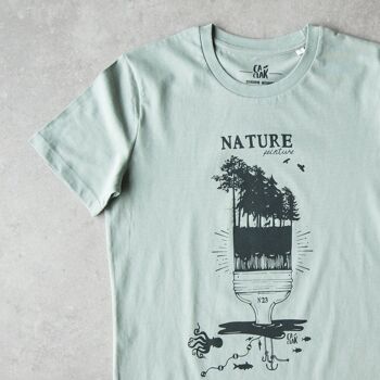 Tee shirt mixte pour homme et femme vert d'eau NATURE PEINTURE en coton bio 2