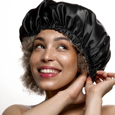Reversible, double-layered satin bonnet - BLACK