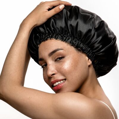 Reversible, double-layered satin bonnet - GOLDEN