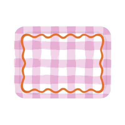 Dekoratives Tablett aus Holz mit Gingham-Muster, Lila