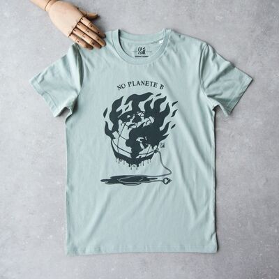 T-shirt verde acqua per uomo e donna, taglio unisex, cotone organico e stampa serigrafica fatta a mano PLANETE B