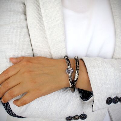 Bracelet en cuir serpent avec cristaux