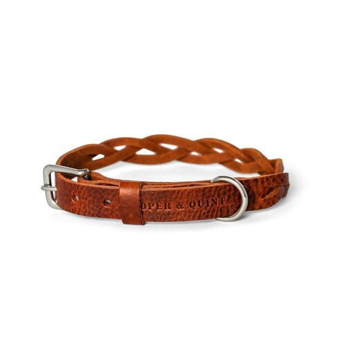 Twisted Leather Dog Collar - Brown - Stainless Steel Fittings