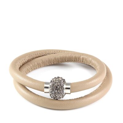 Bracciale in pelle beige con cristalli