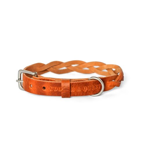 Twisted Leather Dog Collar - Camel - Stainless Steel Fittings