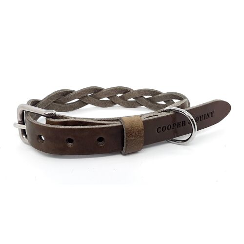 Twisted Leather Dog Collar - Stone - Stainless Steel Fittings