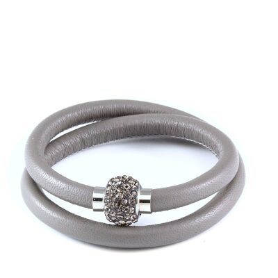 Grey leather bracelet with crystals