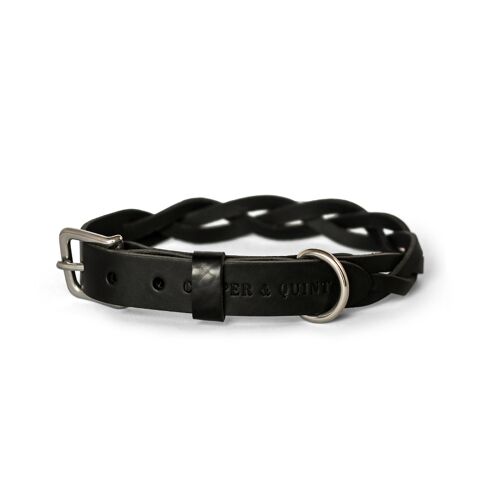 Twisted Leather Dog Collar - Black - Stainless Steel Fittings