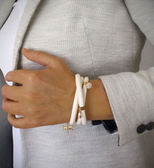 Cream triple wrap leather bracelet with crystals