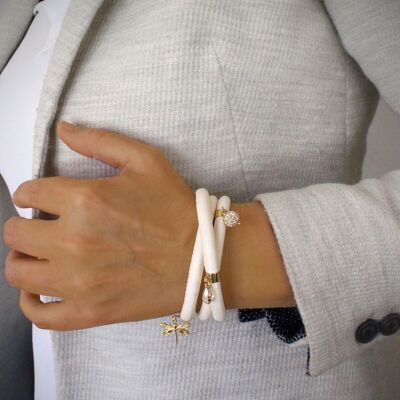 Cream triple wrap leather bracelet with Swarovski crystals