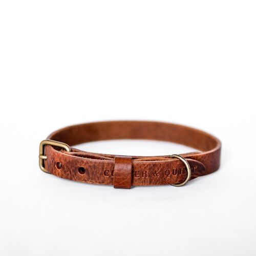 No Fuss Leather Dog Collar - Brown - Old Brass Fittings