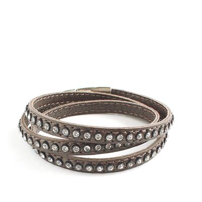 Taupe crystal leather bracelet with crystals