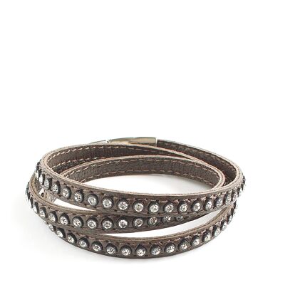 Taupe crystal leather bracelet with crystals