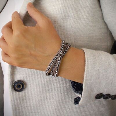 Beige Swarovski crystal leather bracelet