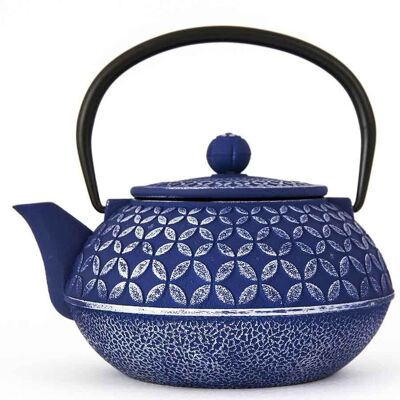 Cast iron teapot mauve blue rosette 0.8l