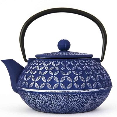 Cast iron teapot mauve blue rosette 0.8l