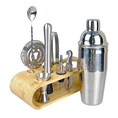 Stainless steel cocktail set with wooden stand