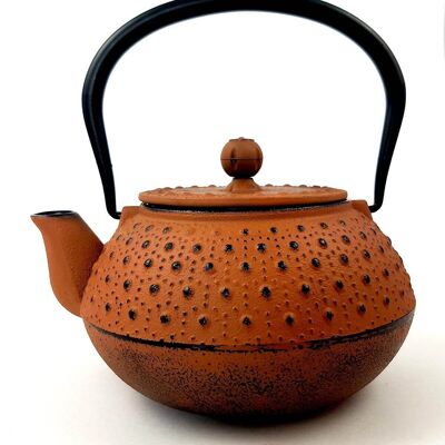 Orange cast iron teapot