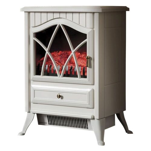 Electric Stove Heater with Flame Effect - Cream White