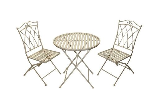 Andria Metal Bistro Set -Table & 2 Folding Chairs in Ivory