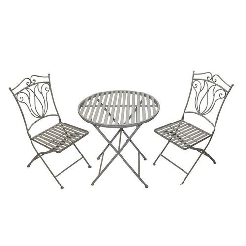 Udine Metal Bistro Set -Table & 2 Folding Chairs in Grey