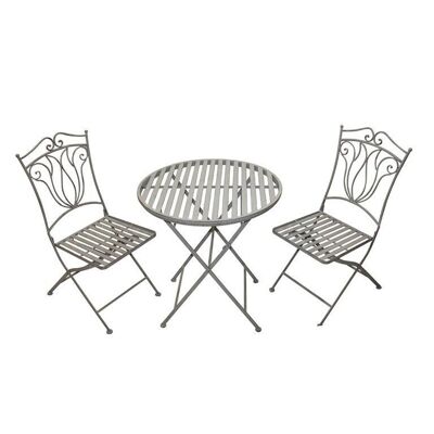 Udine Metall-Bistro-Set – Tisch und 2 Klappstühle in Grau