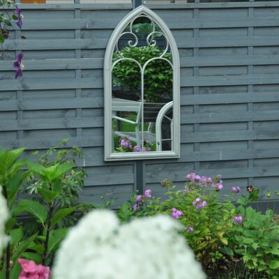 Espejo de pared de jardín con marco de metal decorativo grande Udine gris claro