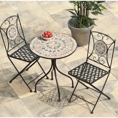 Turin Cast Iron Mosaic Bistro Set - Table & 2 folding Chairs