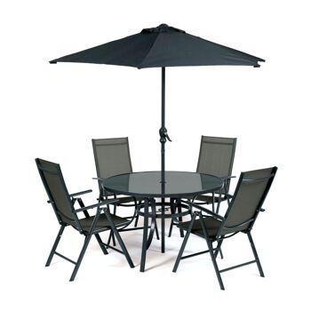 Ensemble de salle à manger 4 places avec parasol et chaises pliantes inclinables Anthracite 1