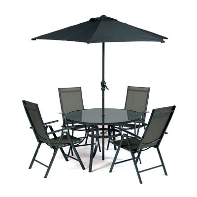Set da pranzo a 4 posti con ombrellone e sedie pieghevoli reclinabili antracite