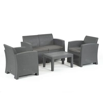 Trieste Rattan Lounge Set in Anthracite - Sofa, 2 chairs and table with storage