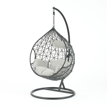 Chaise d'oeuf cocon en forme de larme suspendue pour jardin unique avec coussin en gris 2