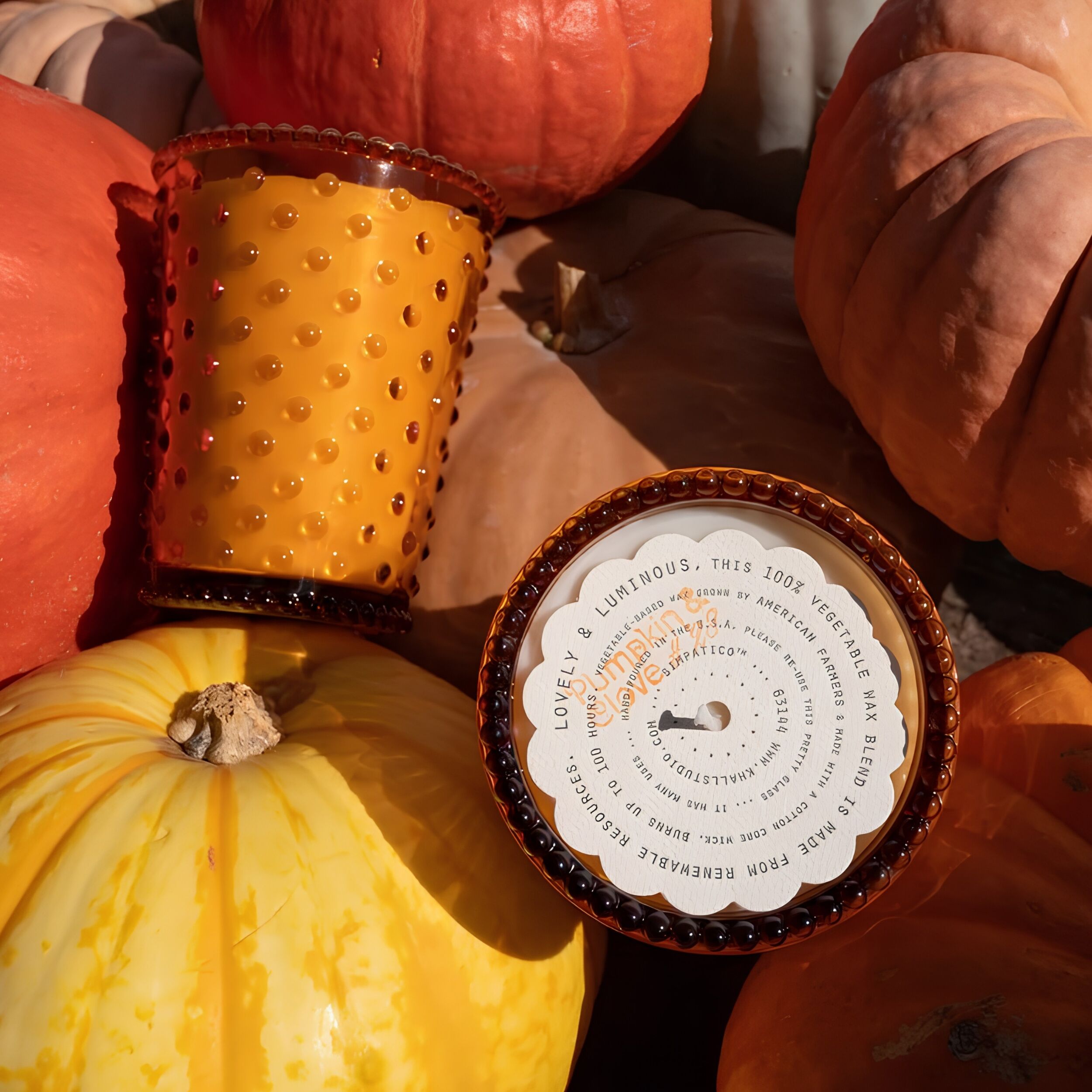 Simpatico Hobnail Glass Candle #28 Pumpkin & Clove