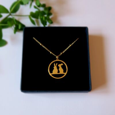 Gold or silver necklace duo of rabbits