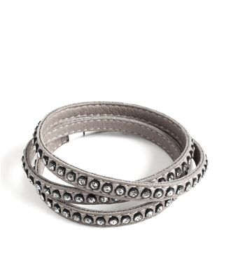 Bracelet cuir cristal gris 1