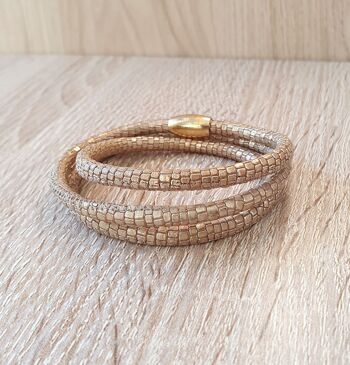 Bracelet cuir imprimé reptile champagne 3