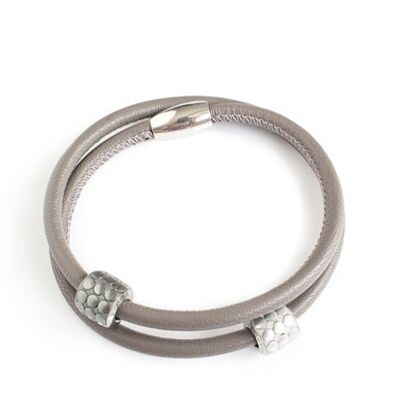 Grey leather bracelet with pavé beads