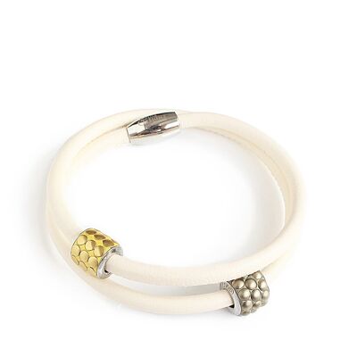 Cream leather bracelet with pavé beads