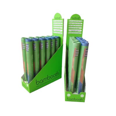 Paquete de 12 - Cepillo de dientes de bambú - Verde bosque y azul marino (mediano)