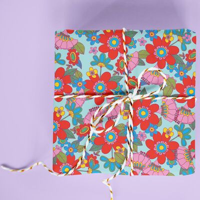 Emballage cadeau floral groovy | Feuilles de papier d'emballage floral