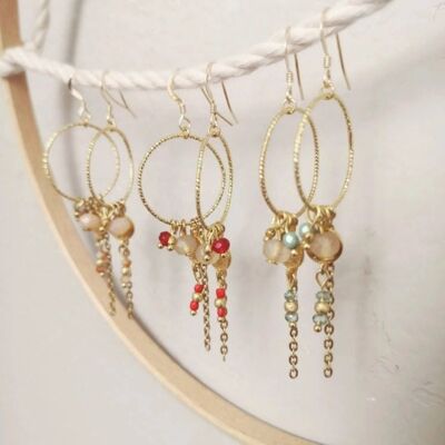 Creole earrings in crystal and zamak gilded with 24 carat fine gold - set of 3 pairs in different colors