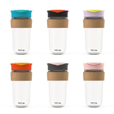 SoleCup Large Glass Travel Mug - 18oz (530ml) - Cork Grip Band - 24 Piece Bundle