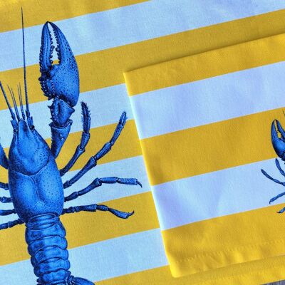 Set individuel résiné + serviette homard rayures jaunes